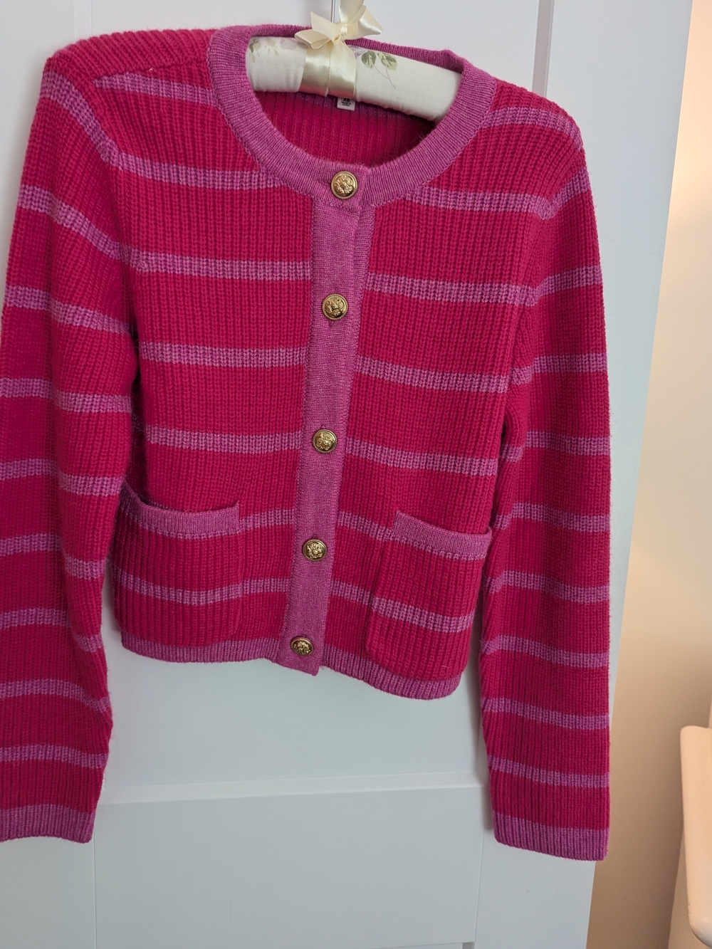 Sugarlips Hot Pink and Light Pink Striped Knit Cardigan